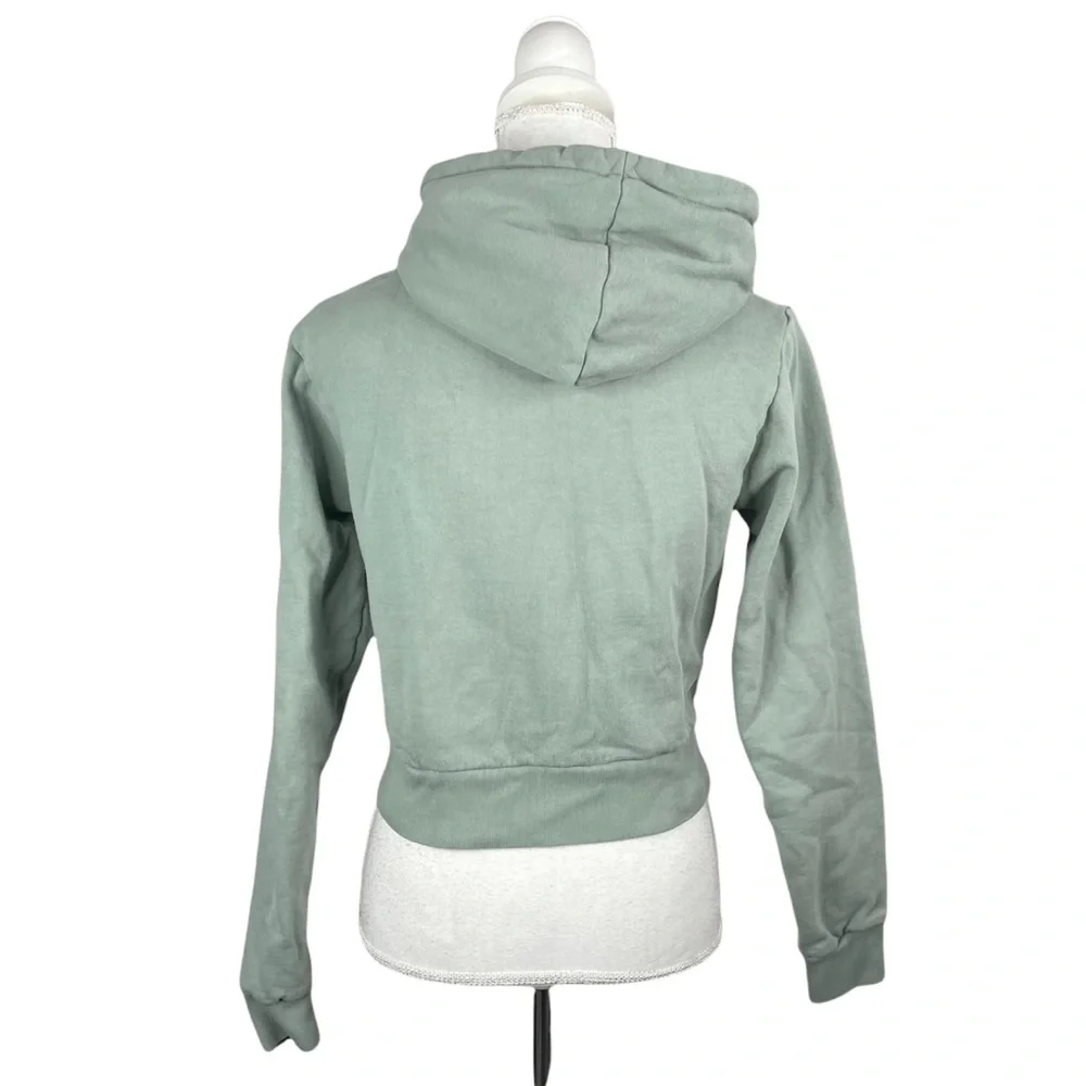 John Galt California Brandy Melville Sage Green Cropped Zip Front Hoodie Pockets - Picture 5 of 9